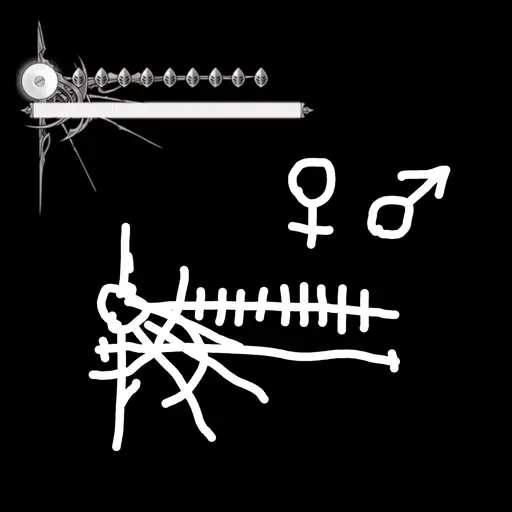 the Weaver Queen ending ultra-enhanced health bar, drawings of the male and female symbols, and a redraw of that health bar as a symbol in that style